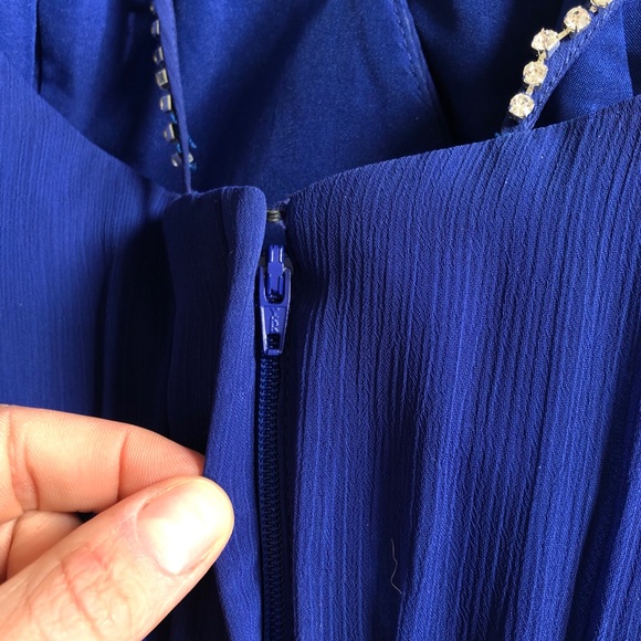 David’s Bridal Cobalt Blue Long Dress Beaded Strap - Picture 10 of 15